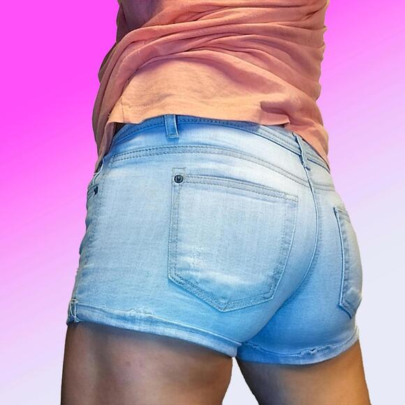 Vanilla Star Pants - Vanilla Star Distressed Denim Cuffed Hem Shorts